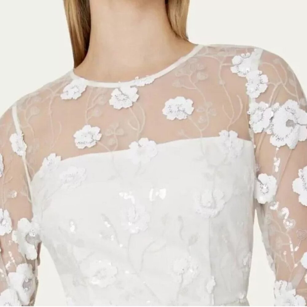 MILLY Leona Floral WHITE Cascading Sequins LACE MESH Mini Dress NWT SZ 6 $695